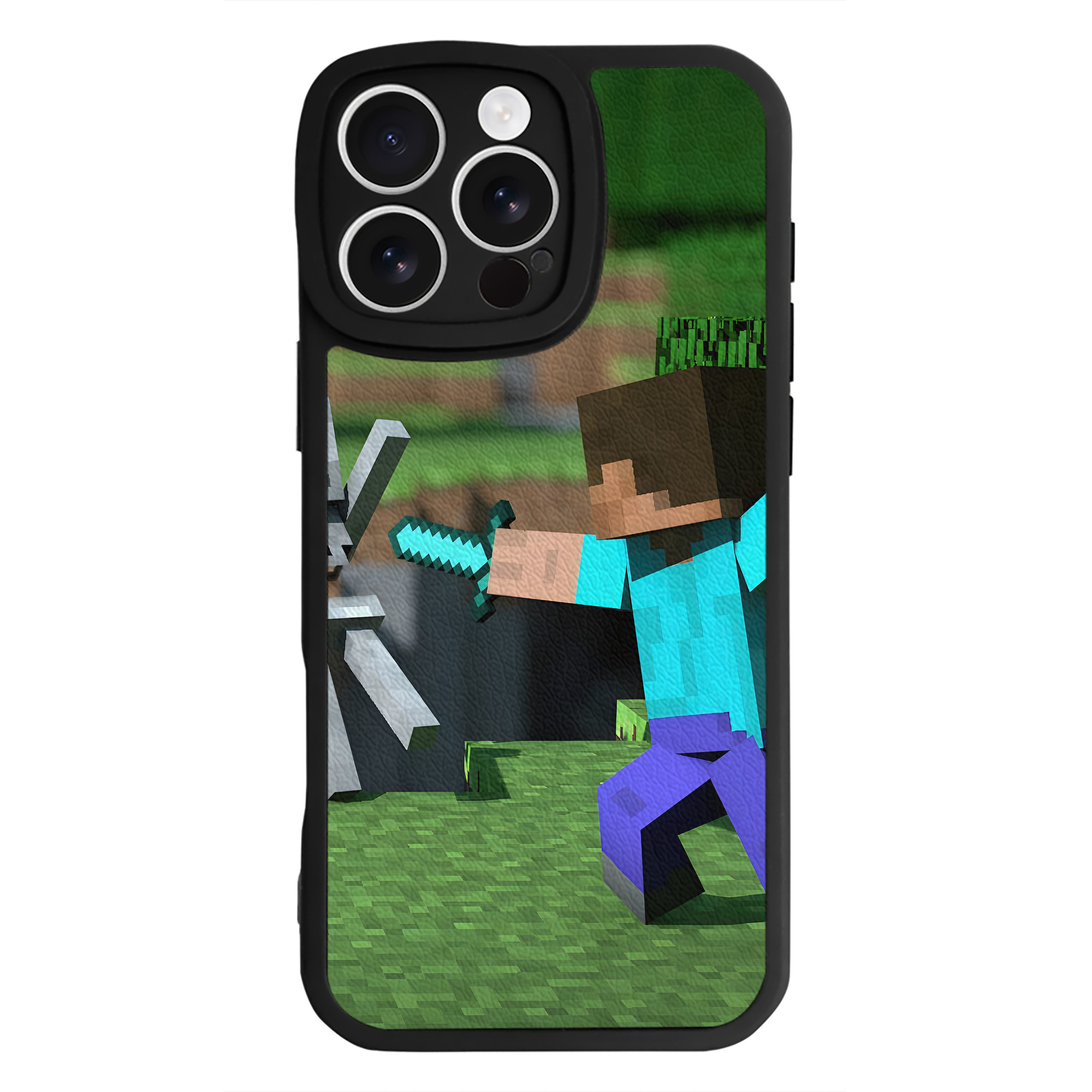 （画像用） マインクラフト ブロックの世界 Minecraft MC Block world 【iPhone 16シリーズ対応】シリコンスマホケース（レザー調） 材質：シリコン